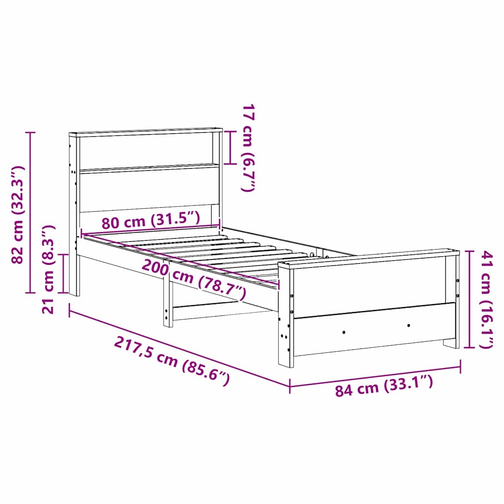 Bed Frame with Headboard Wax brown 80 x 200 cm Solid pine wood