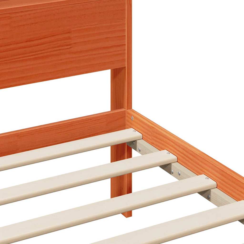 Bed Frame with Headboard Wax brown 135 x 190 cm Solid pine wood