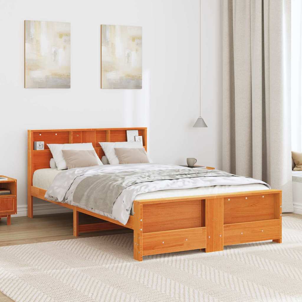 Bed Frame with Headboard Wax brown 135 x 190 cm Solid pine wood