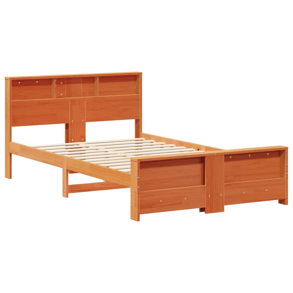 Bed Frame with Headboard Wax brown 135 x 190 cm Solid pine wood