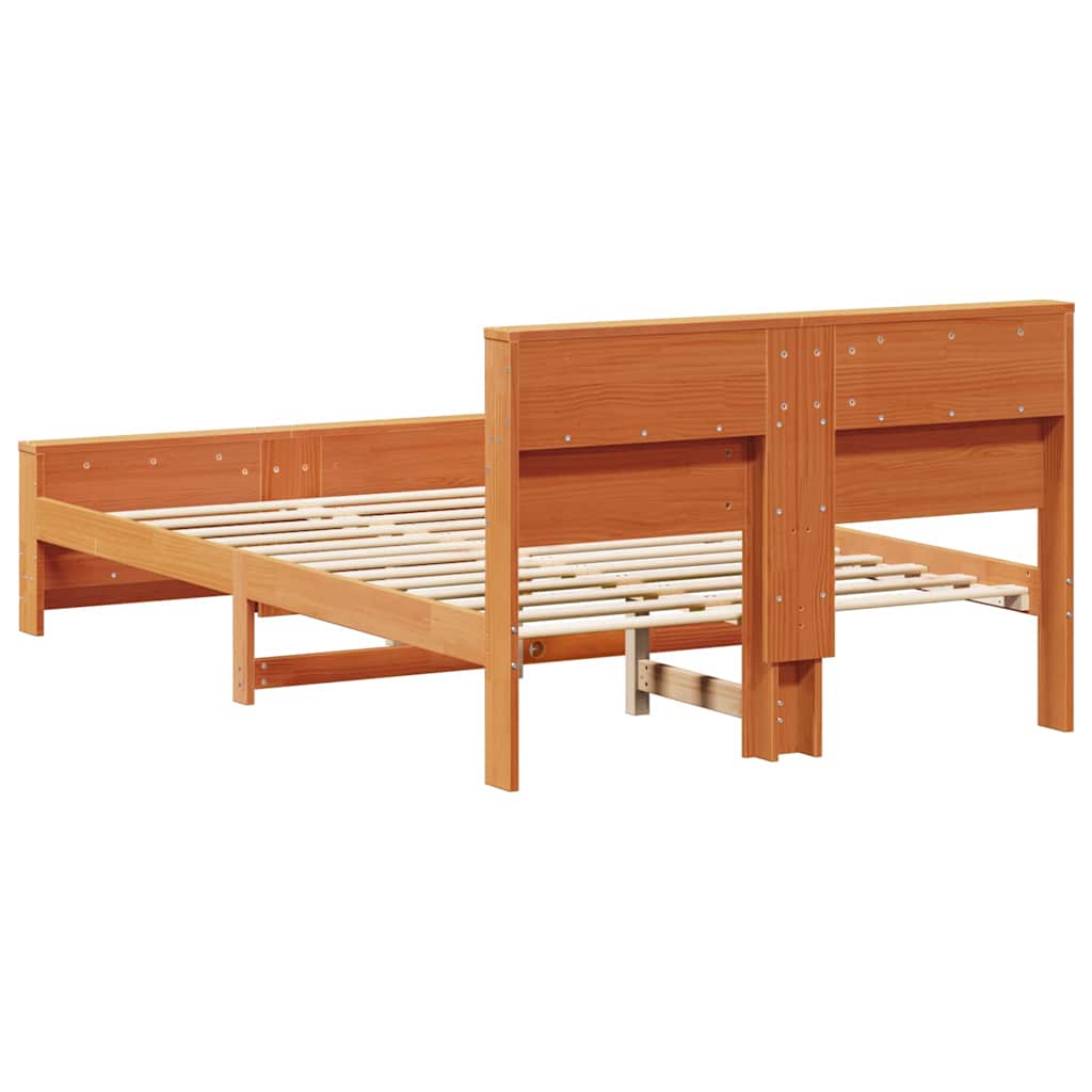 Bed Frame with Headboard Wax brown 135 x 190 cm Solid pine wood