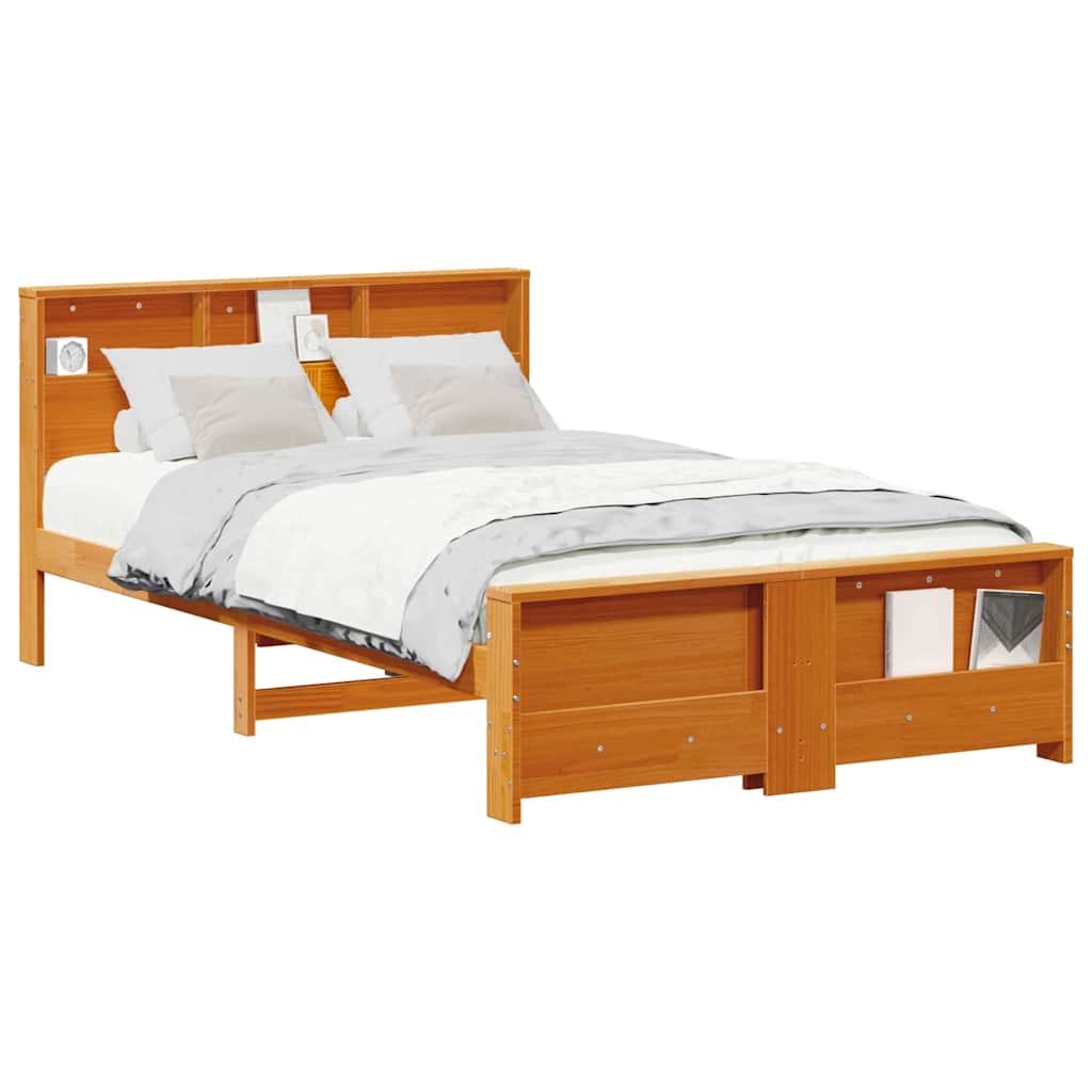 Bed Frame with Headboard Wax brown 135 x 190 cm Solid pine wood