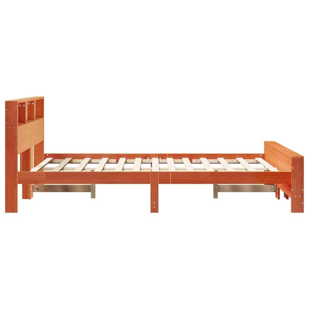 Bed Frame with Headboard Wax brown 135 x 190 cm Solid pine wood