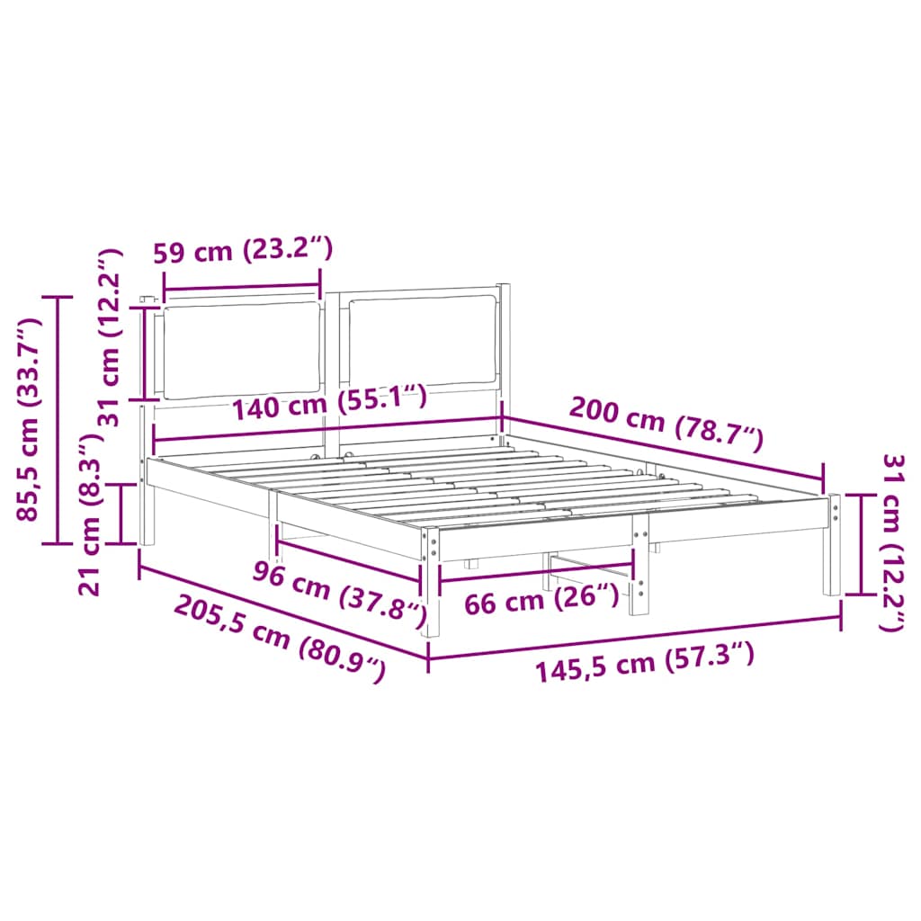Bed Frame Light Grey 140 x 200 cm Solid Pine Wood