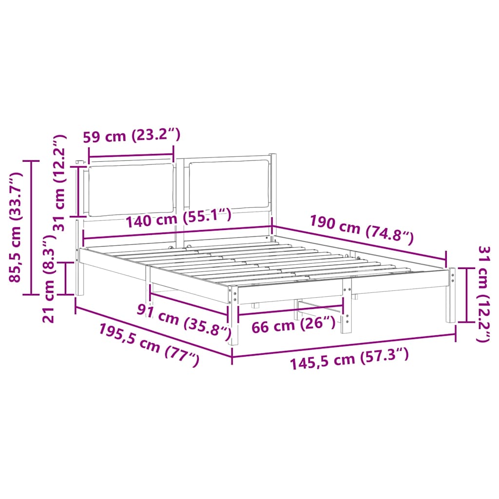 Bed Frame Light Grey 140 x 190 cm Solid Pine Wood