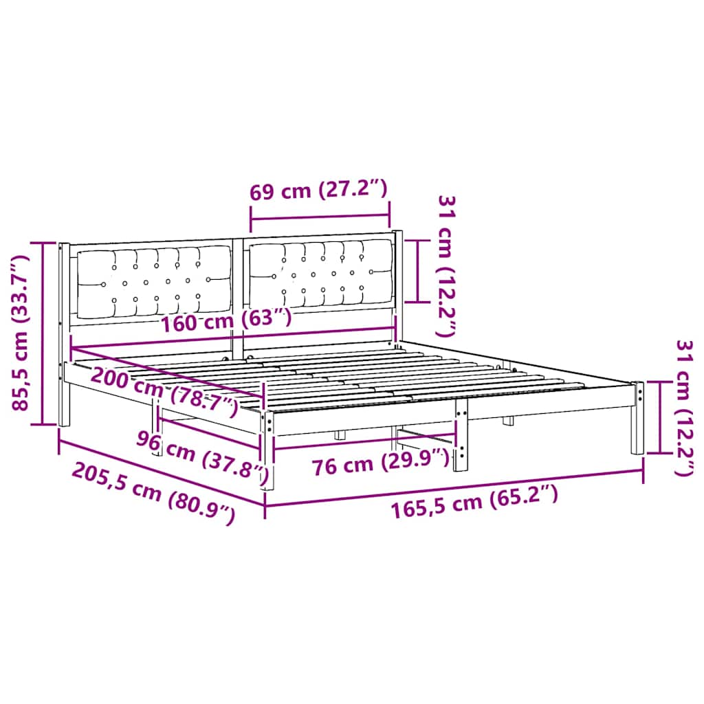 Bed Frame Light Grey 160 x 200 cm Solid Pine Wood