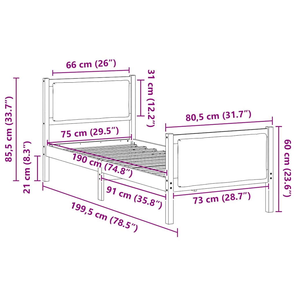 Bed Frame with Headboard Light Grey 75 x 190 cm Fabric