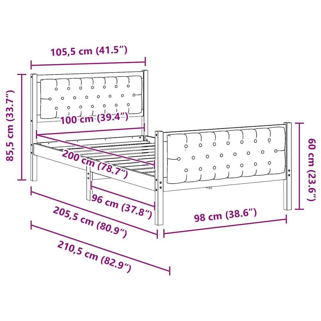 Bed Frame with Headboard Taupe 100 x 200 cm Solid Pine Wood