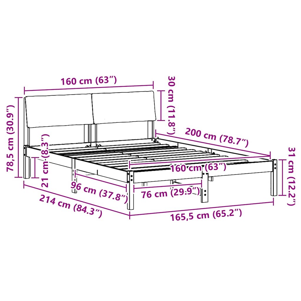 Bed frame Brown and dark grey 160 x 200 cm Solid pine wood
