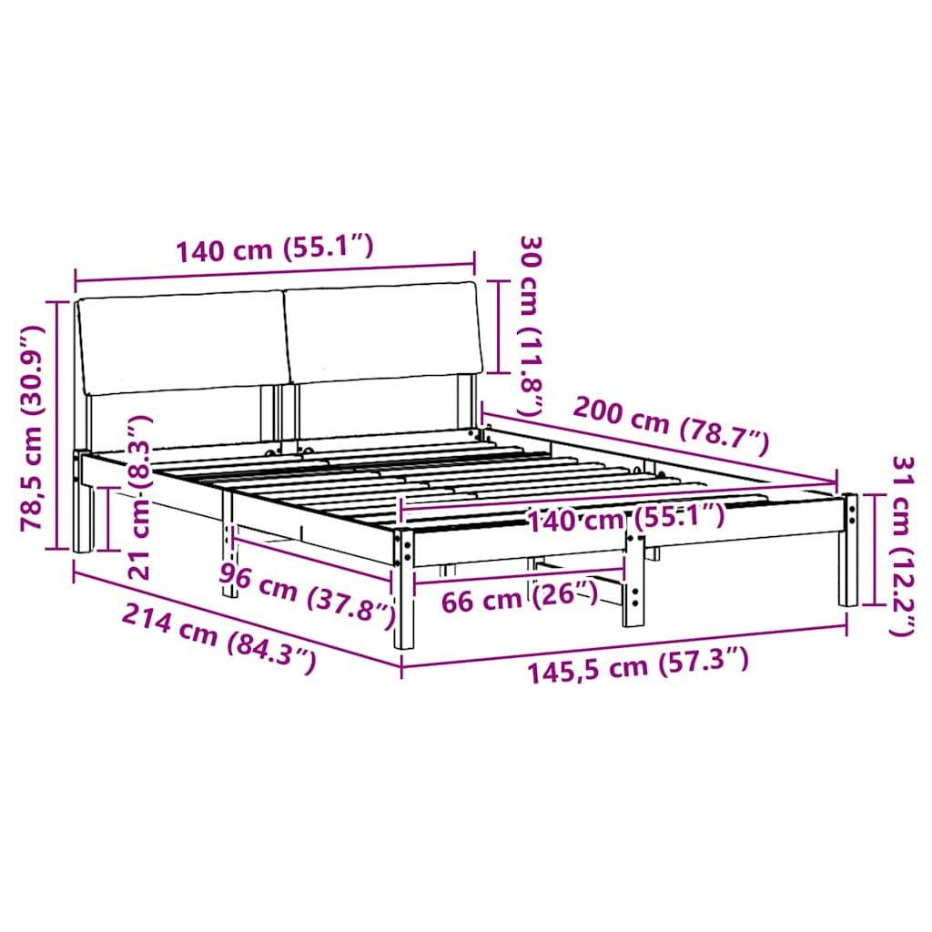 Bed frame Brown and taupe 140 x 200 cm Solid pine wood