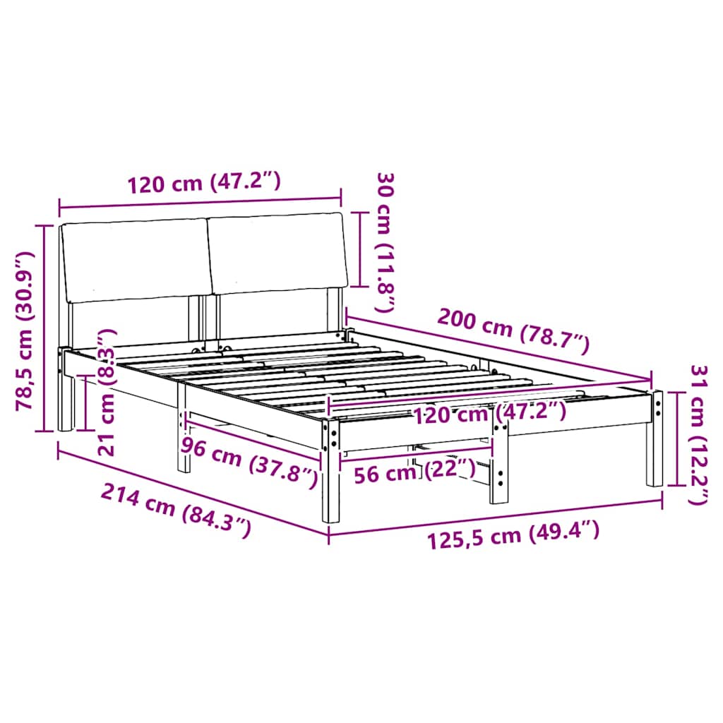 Bed frame White and light grey 120 x 200 cm Solid pine wood