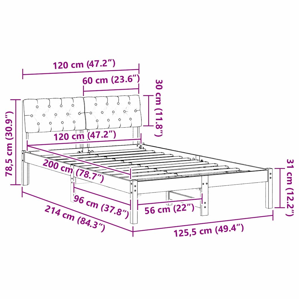 Bed frame Brown and light grey 120 x 200 cm Solid pine wood