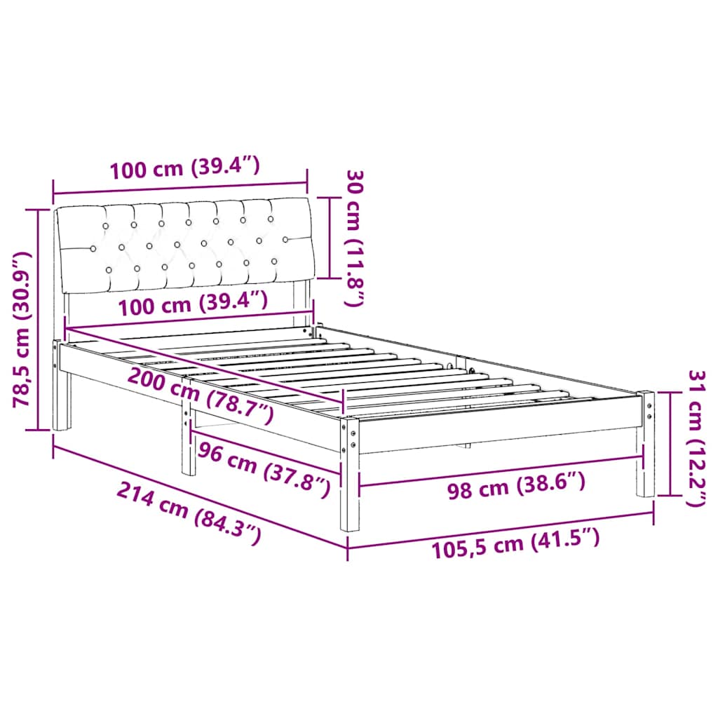 Bed frame Brown and black 100 x 200 cm Solid pine wood