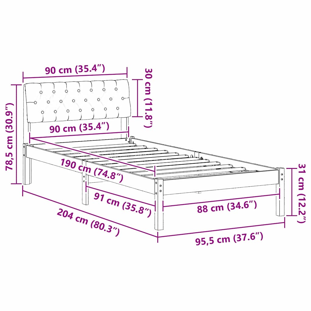 Bed frame Brown and black 90 x 190 cm Solid pine wood
