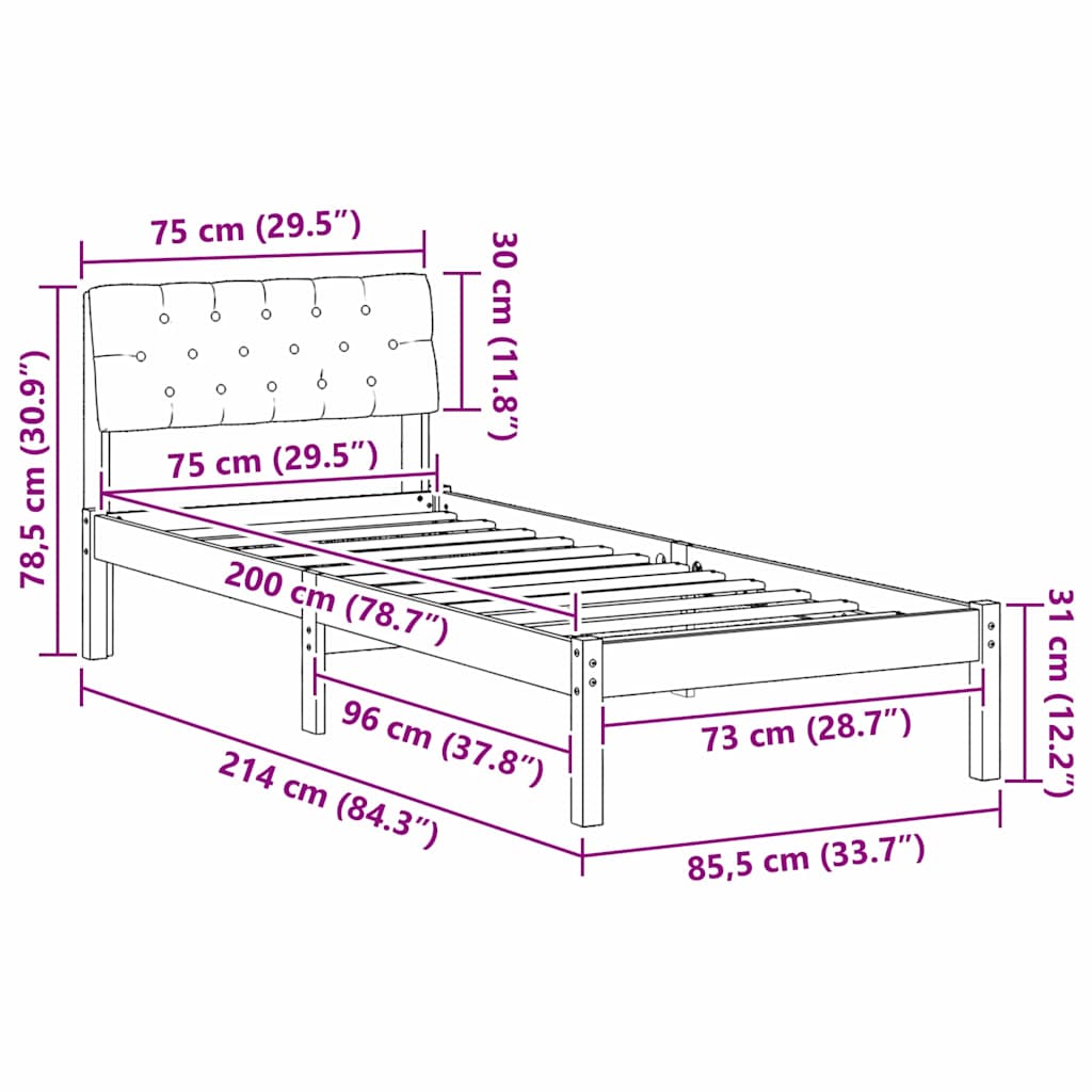 Bed frame Brown and black 75 x 190 cm Solid pine wood