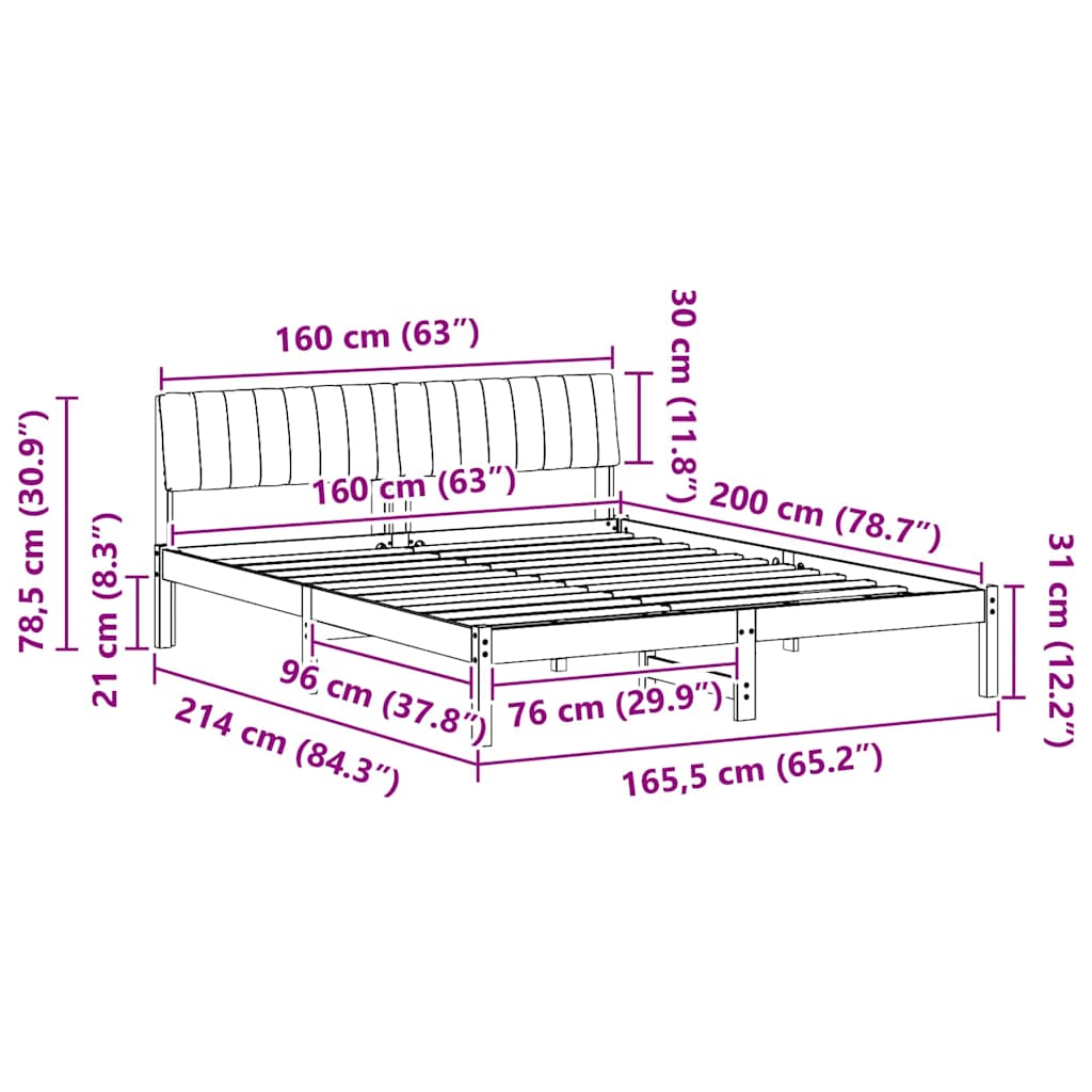 Bed frame Brown and taupe 160 x 200 cm Solid pine wood