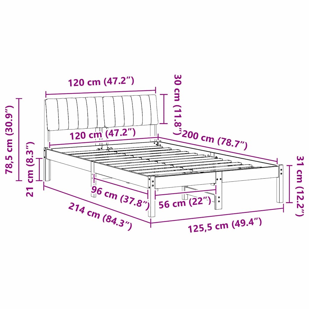 Bed frame Brown and light grey 120 x 200 cm Solid pine wood