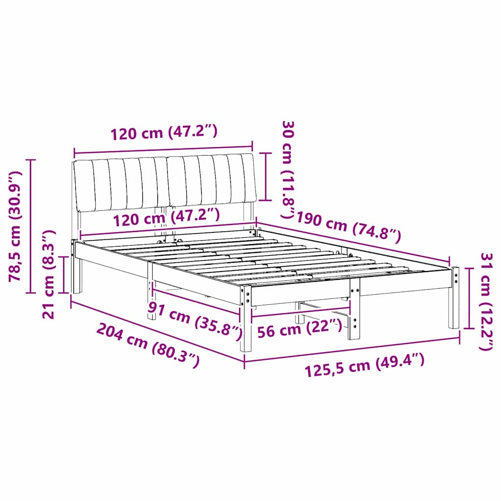 Bed frame Brown and black 120 x 190 cm Solid pine wood