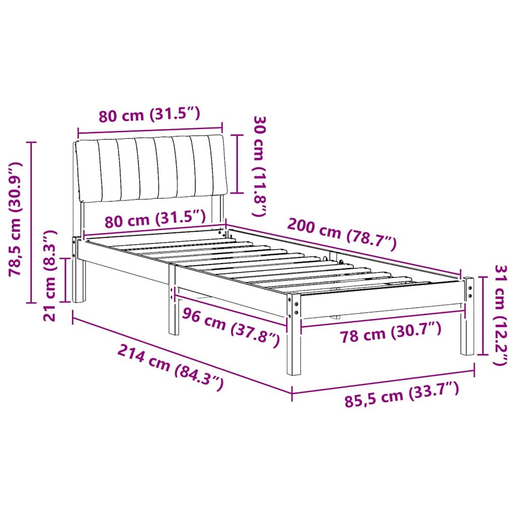 Bed frame White and light grey 80 x 200 cm Solid pine wood