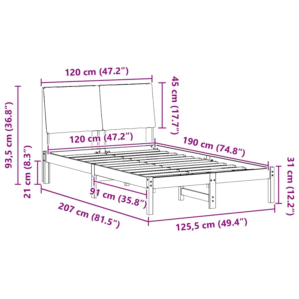 Bed frame Brown and black 120 x 190 cm Solid pine wood