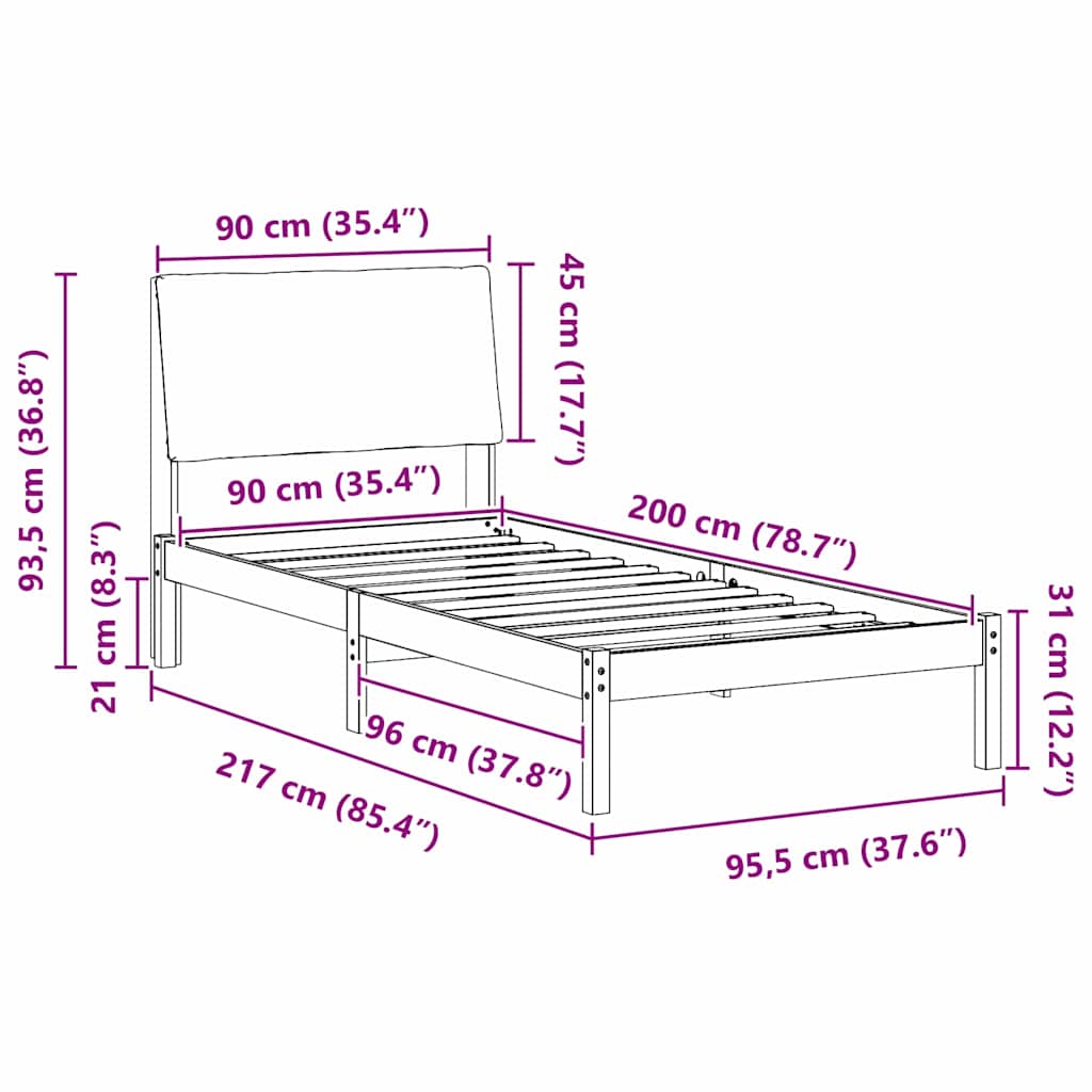 Bed frame Brown and black 90 x 200 cm Solid pine wood
