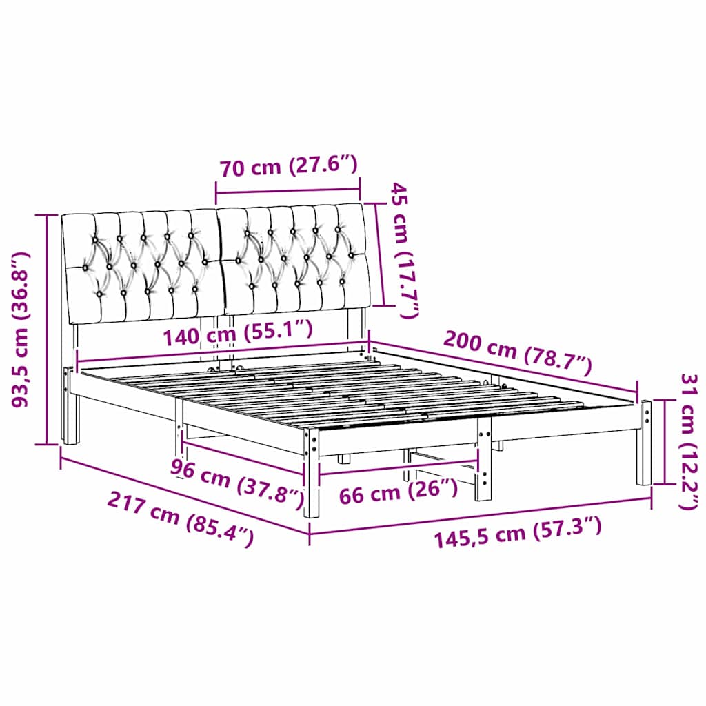 Bed Frame with Headboard Dark Grey 140 x 200 cm Solid Pine Wood
