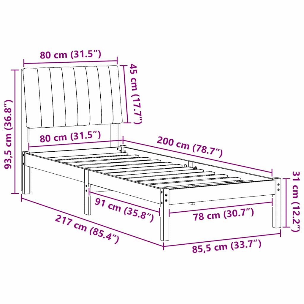 Bed Frame with Headboard Brown 80 x 200 cm Solid Pine Wood