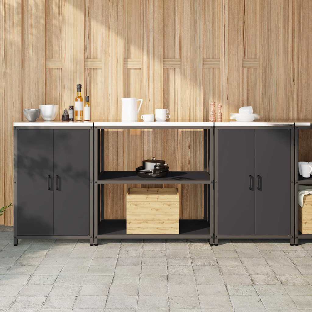 Kitchen Storage Set with Shelf 3 pcs Black 210 x 50 x 92 cm