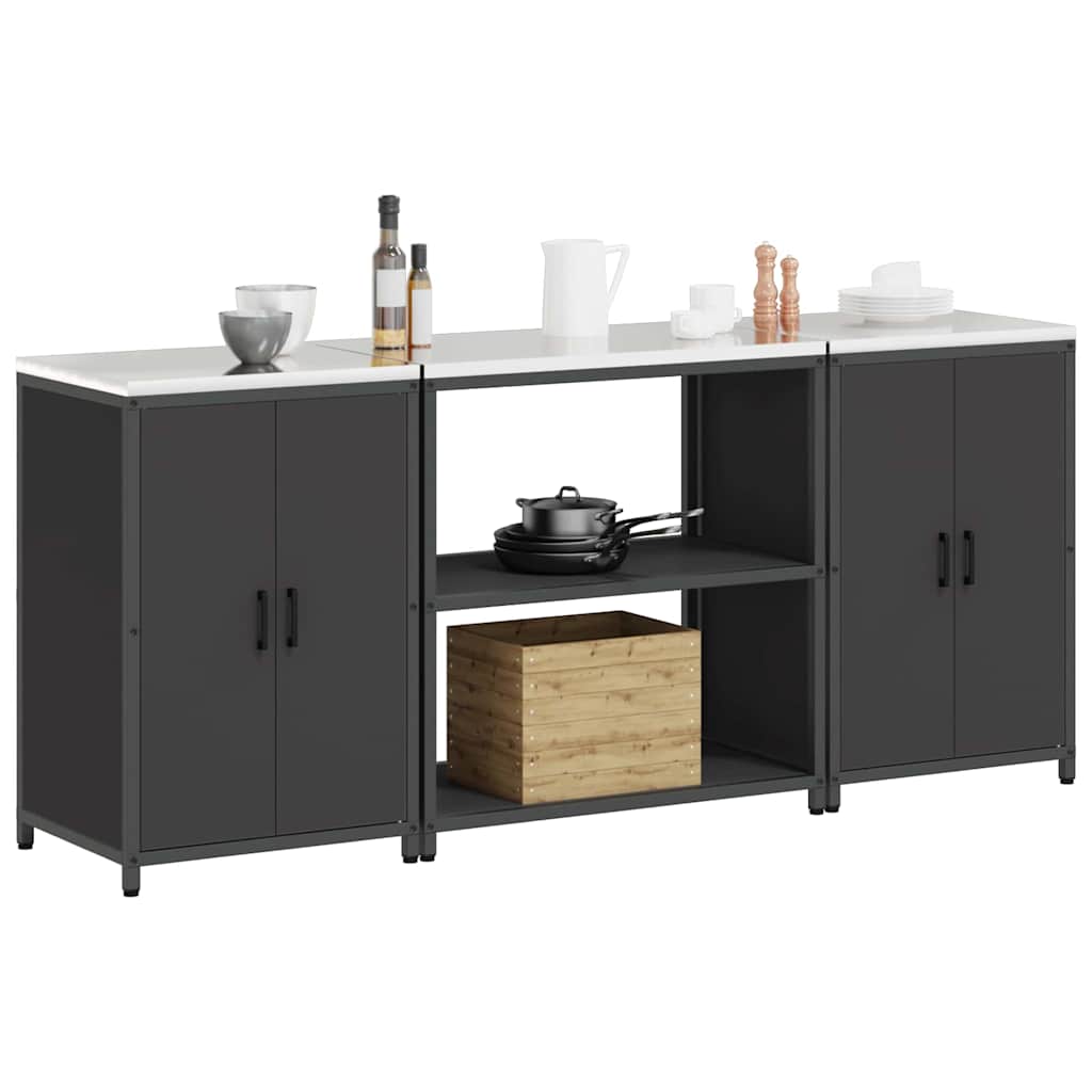 Kitchen Storage Set with Shelf 3 pcs Black 210 x 50 x 92 cm