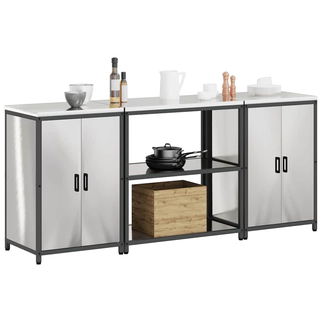 Kitchen Storage Set with Shelf 3 pcs Sliver 210 x 50 x 92 cm