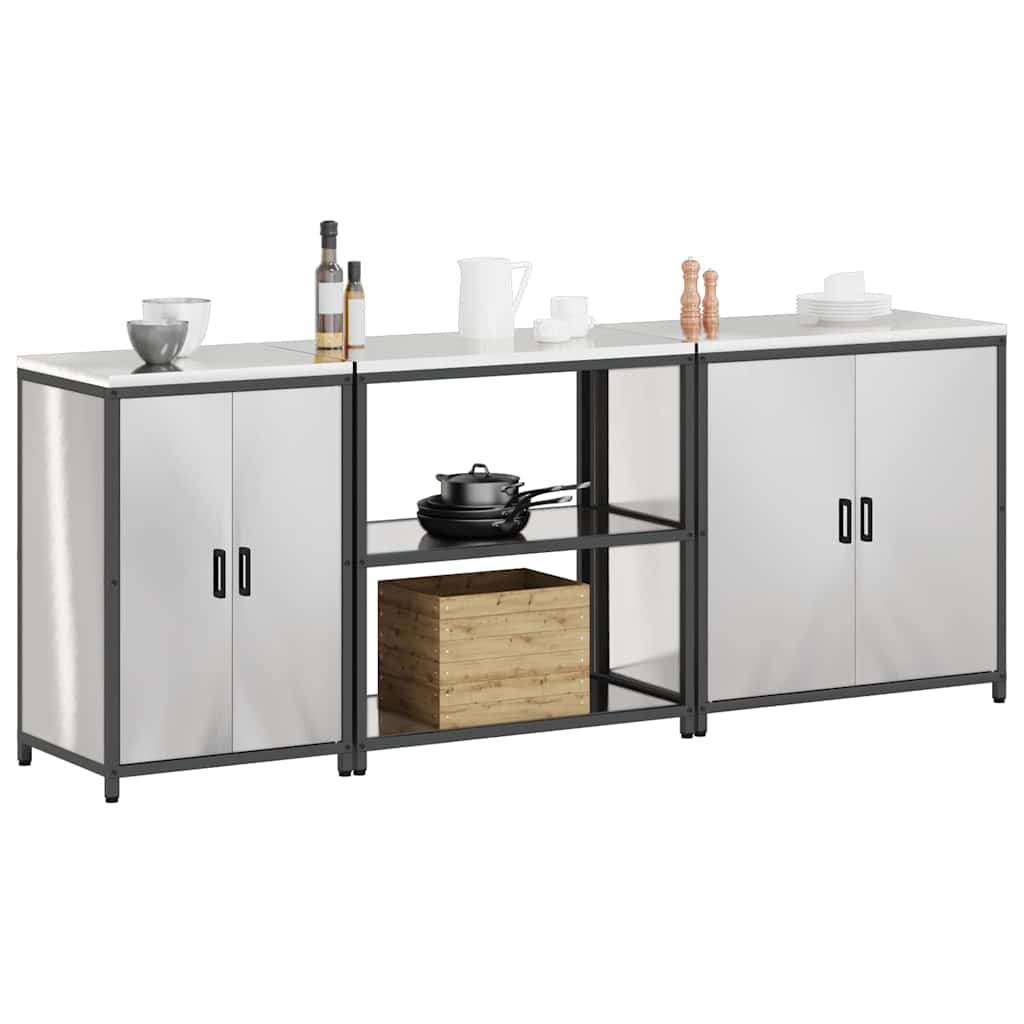 Kitchen Storage Set with Shelf 3 pcs Sliver 240 x 50 x 92 cm
