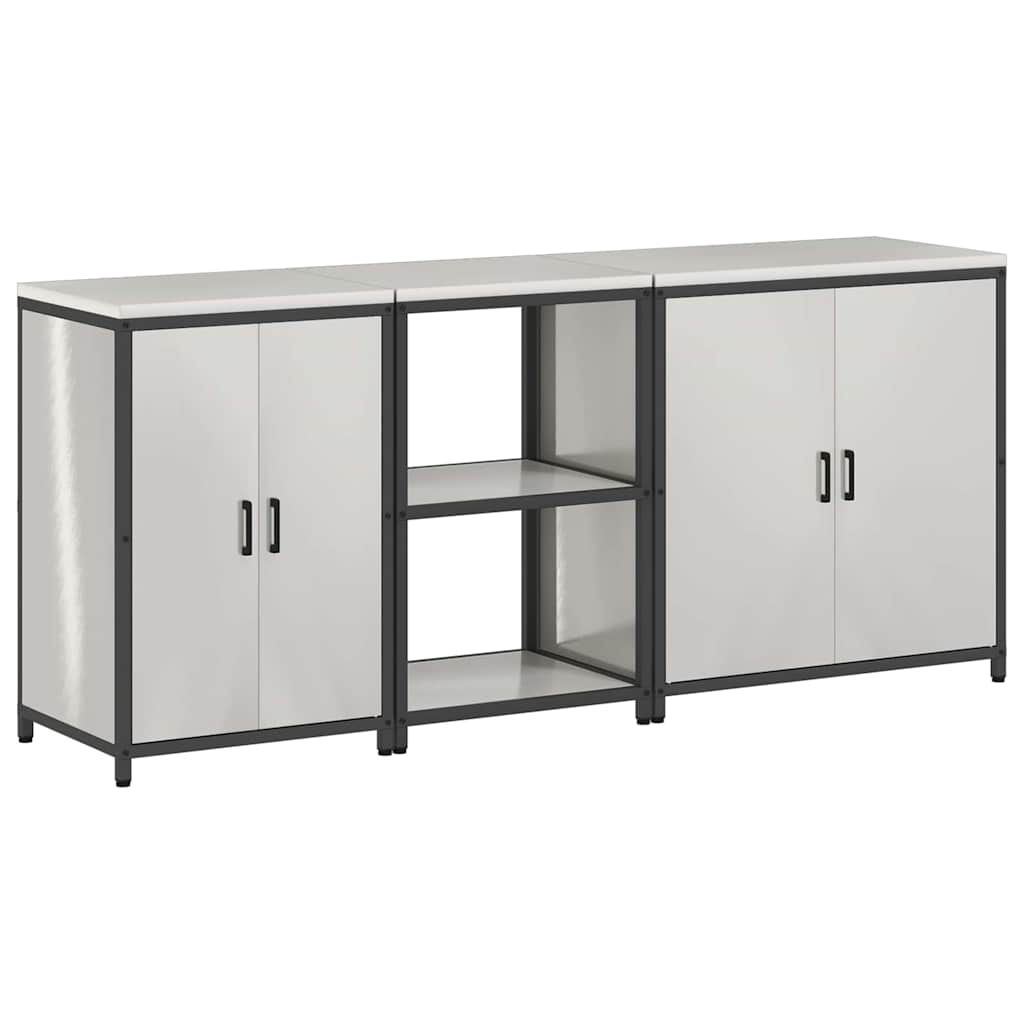 Kitchen Storage Set with Shelf 3 pcs Sliver 210 x 50 x 92 cm