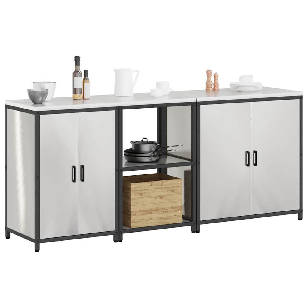 Kitchen Storage Set with Shelf 3 pcs Sliver 210 x 50 x 92 cm