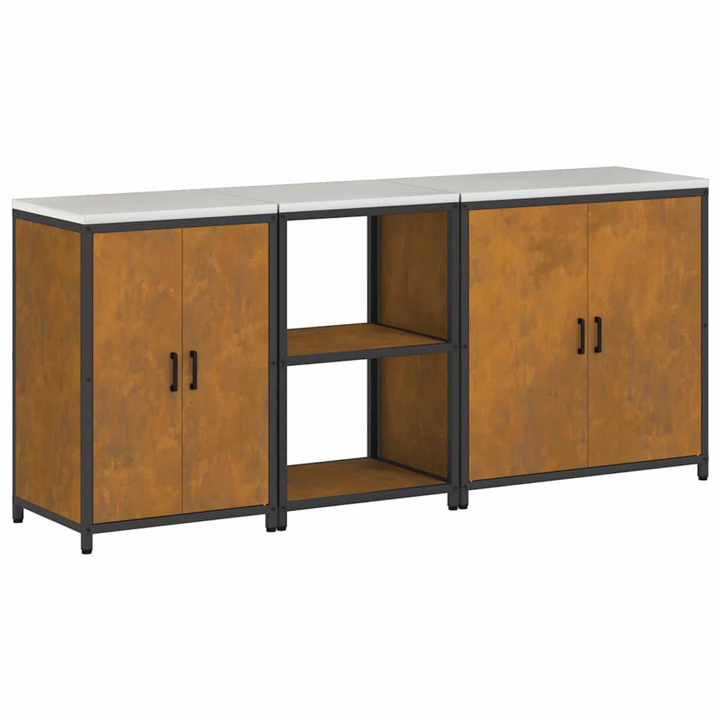 Kitchen Storage Set with Shelf 3 pcs Rusty 210 x 50 x 92 cm