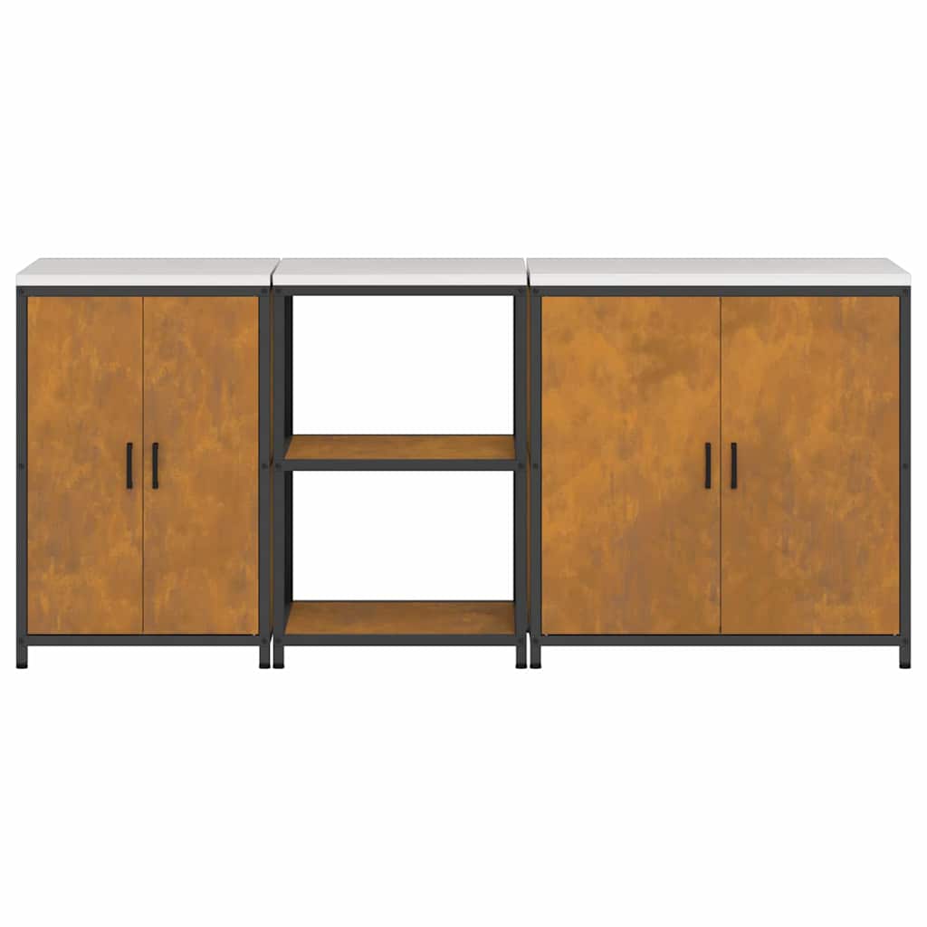 Kitchen Storage Set with Shelf 3 pcs Rusty 210 x 50 x 92 cm