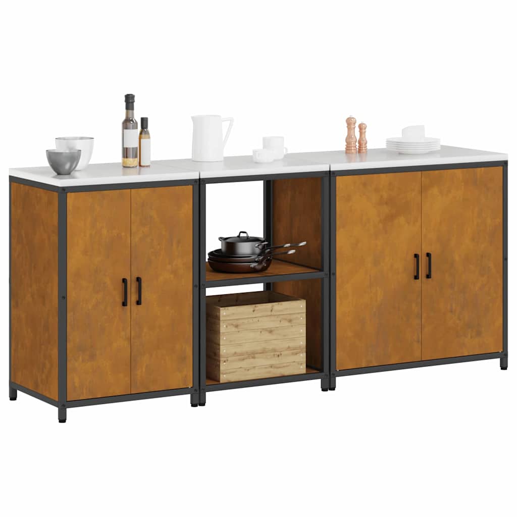Kitchen Storage Set with Shelf 3 pcs Rusty 210 x 50 x 92 cm