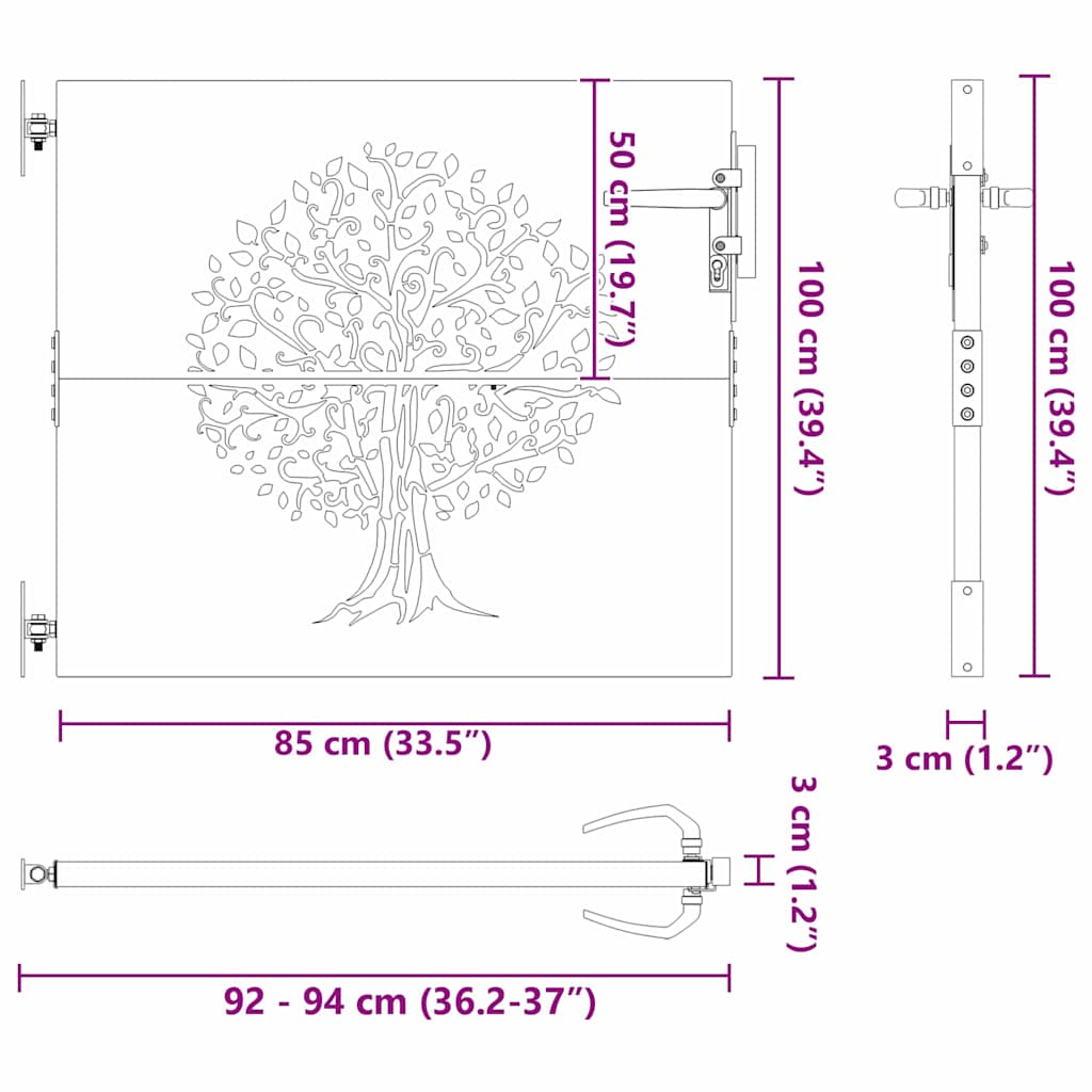Garden Gate with Lock Black 85 x 100 cm Powder-coated steel