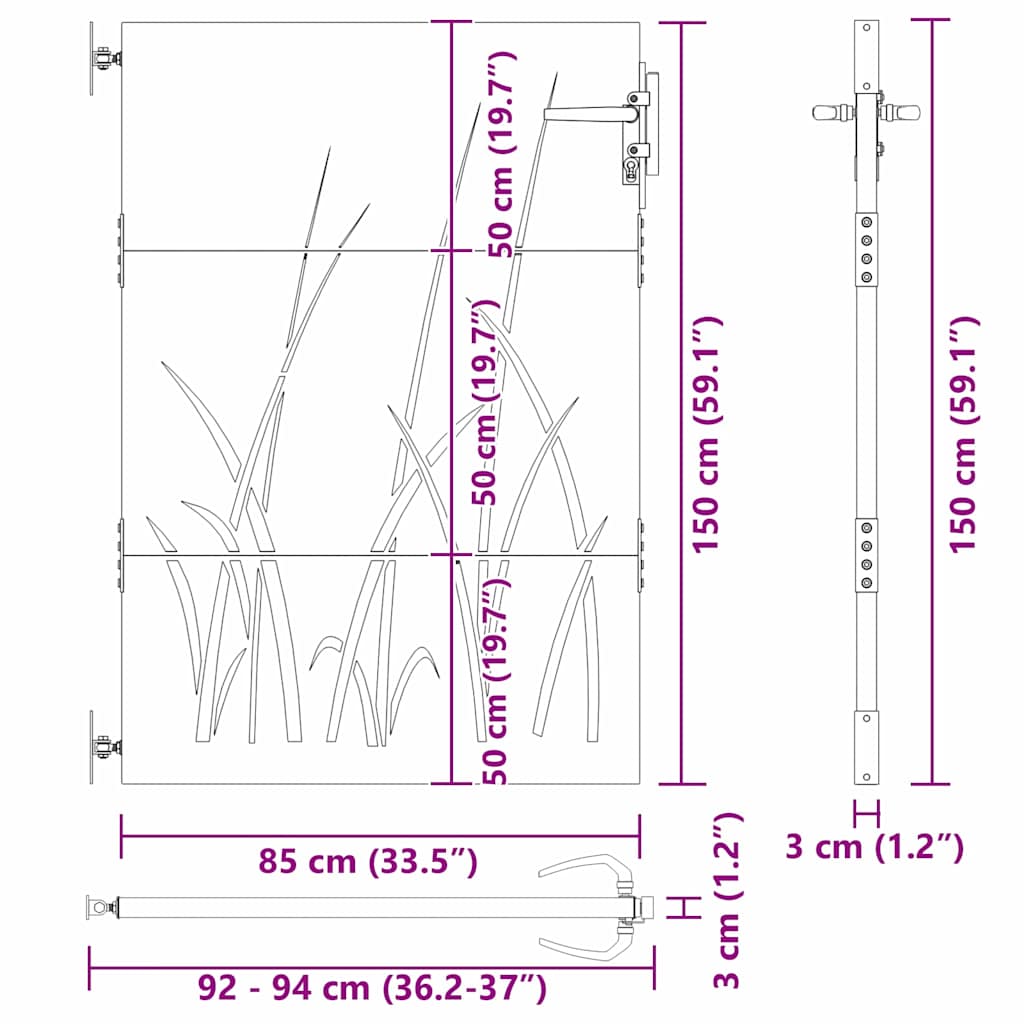 Garden Gate with Lock Black 85 x 150 cm Powder-coated steel