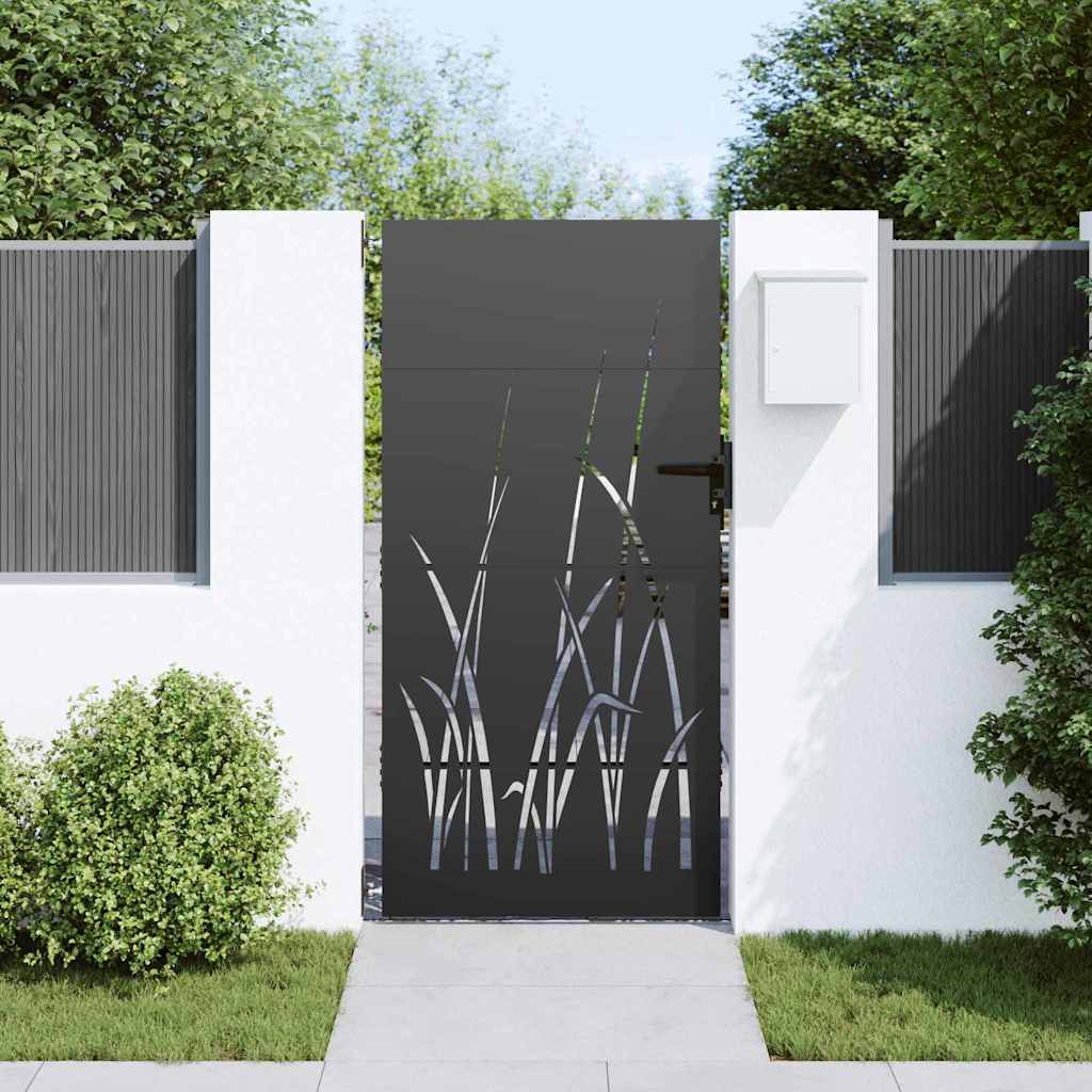 Garden Gate with Lock Black 85 x 175 cm Powder-coated steel