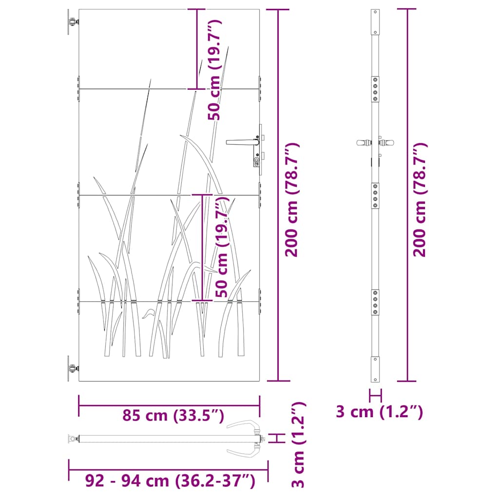Garden Gate with Lock Black 85 x 200 cm Powder-coated steel