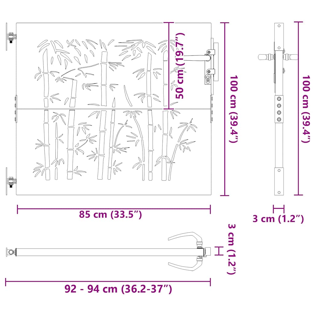 Garden Gate with Lock Black 105 x 100 cm Powder-coated steel