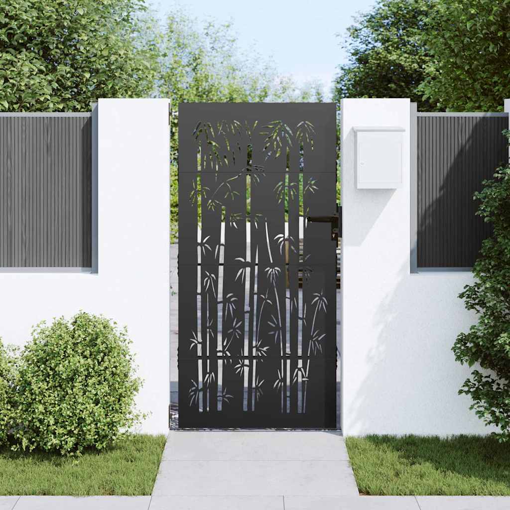 Garden Gate with Lock Black 105 x 175 cm Powder-coated steel