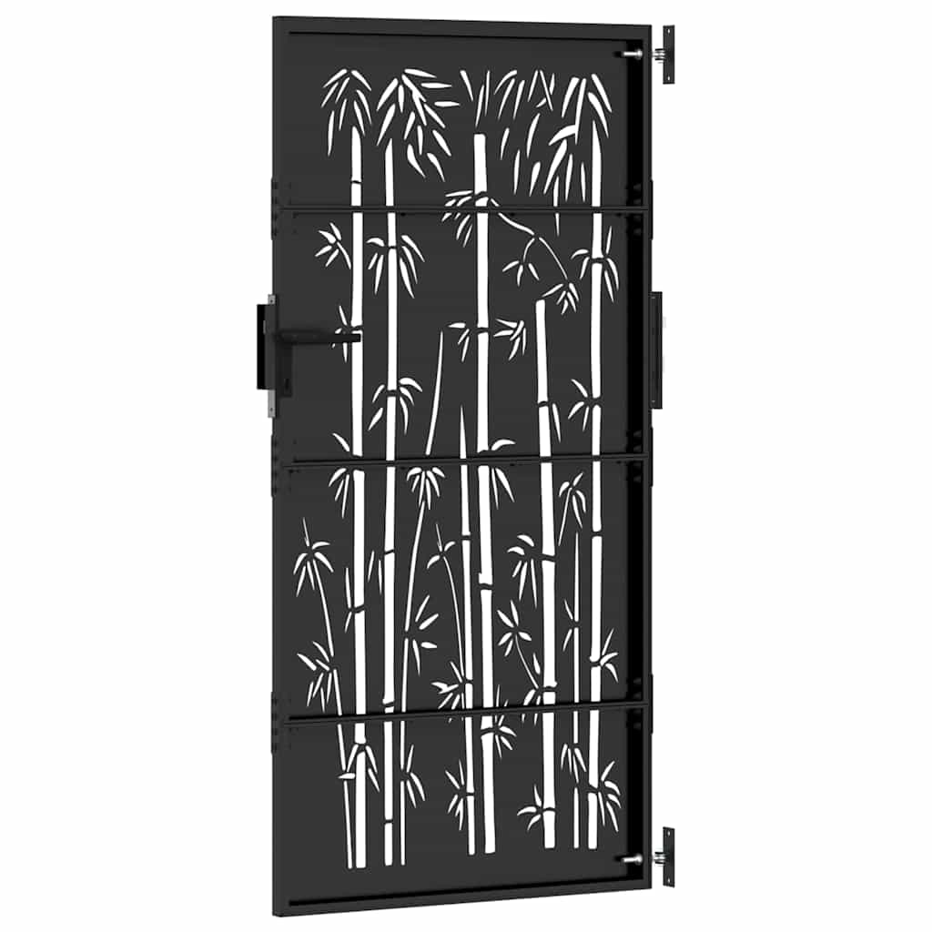 Garden Gate with Lock Black 105 x 175 cm Powder-coated steel