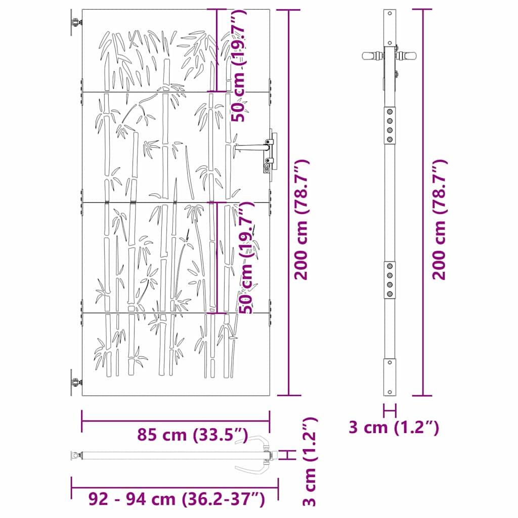 Garden Gate with Lock Black 105 x 200 cm Powder-coated steel