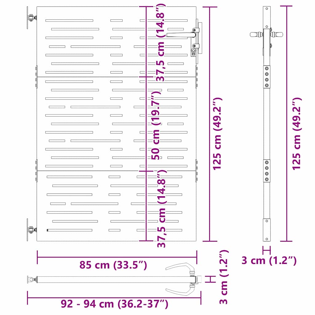 Garden Gate with Lock Black 85 x 125 cm Powder-coated steel