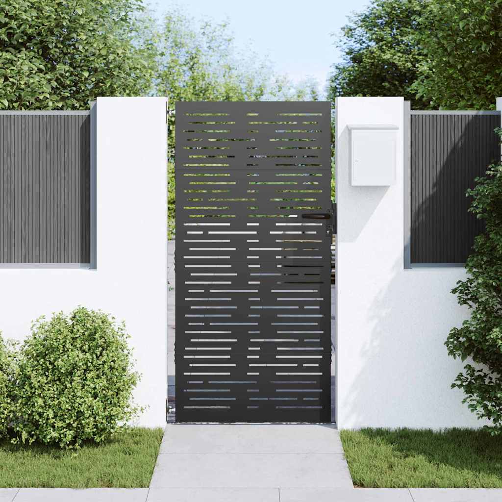 Garden Gate with Lock Black 105 x 200 cm Powder-coated steel