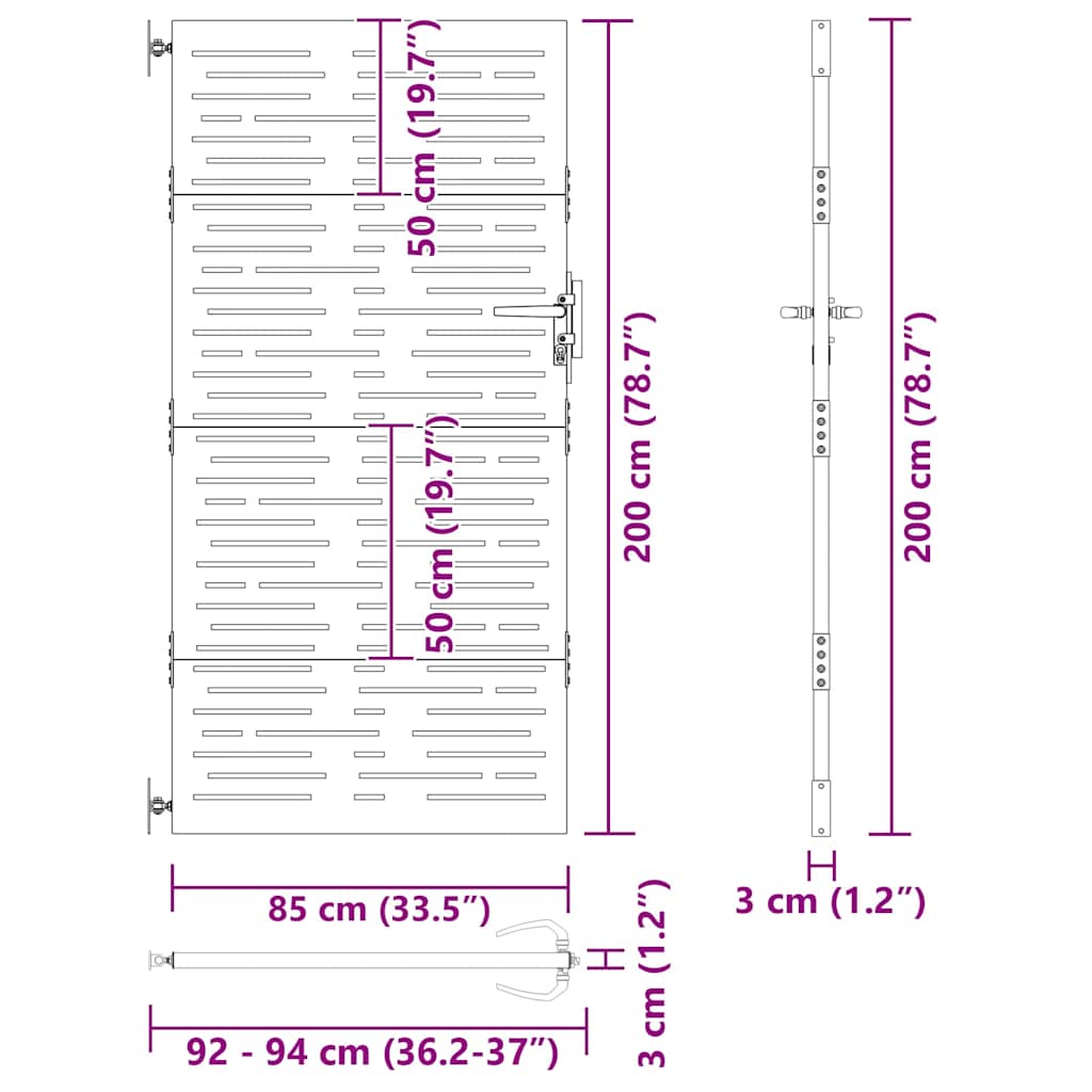 Garden Gate with Lock Black 85 x 200 cm Powder-coated steel