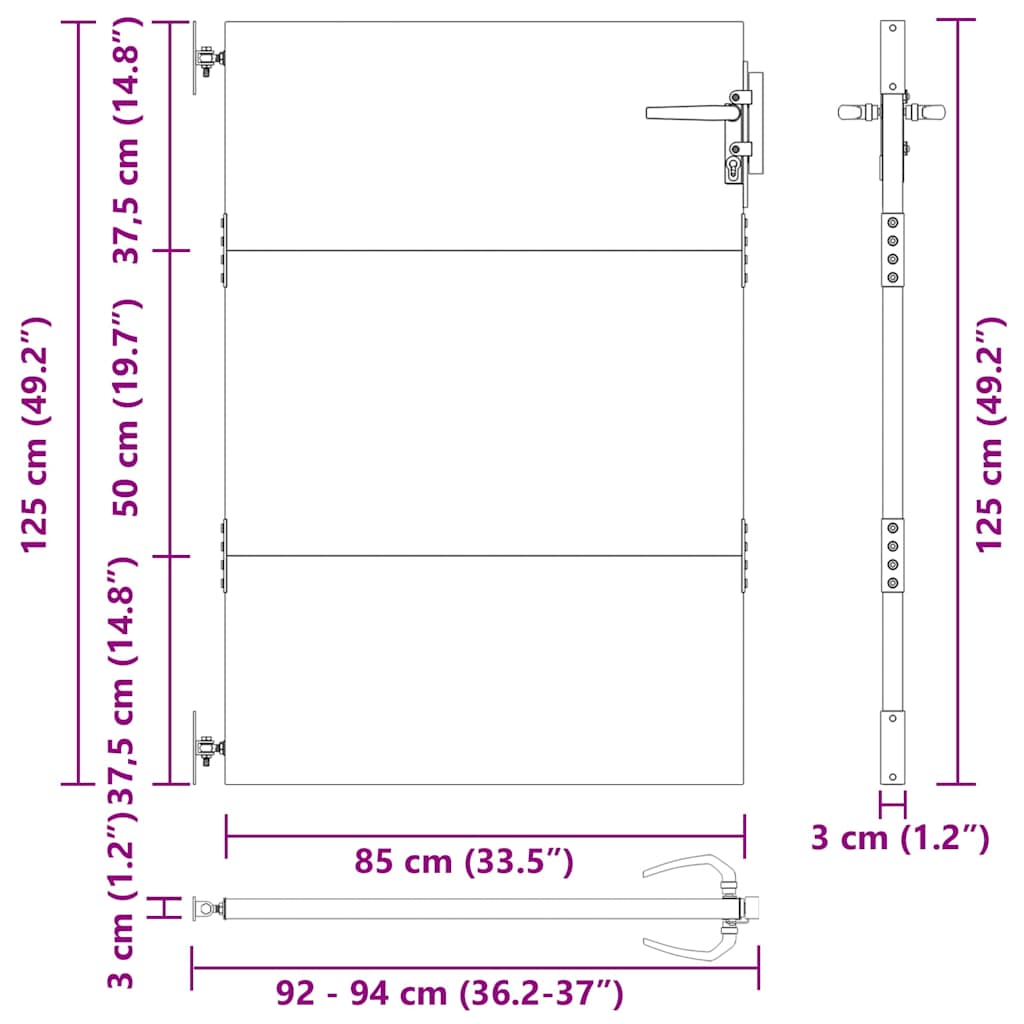 Garden Gate Black 105 x 125 cm Powder-coated steel