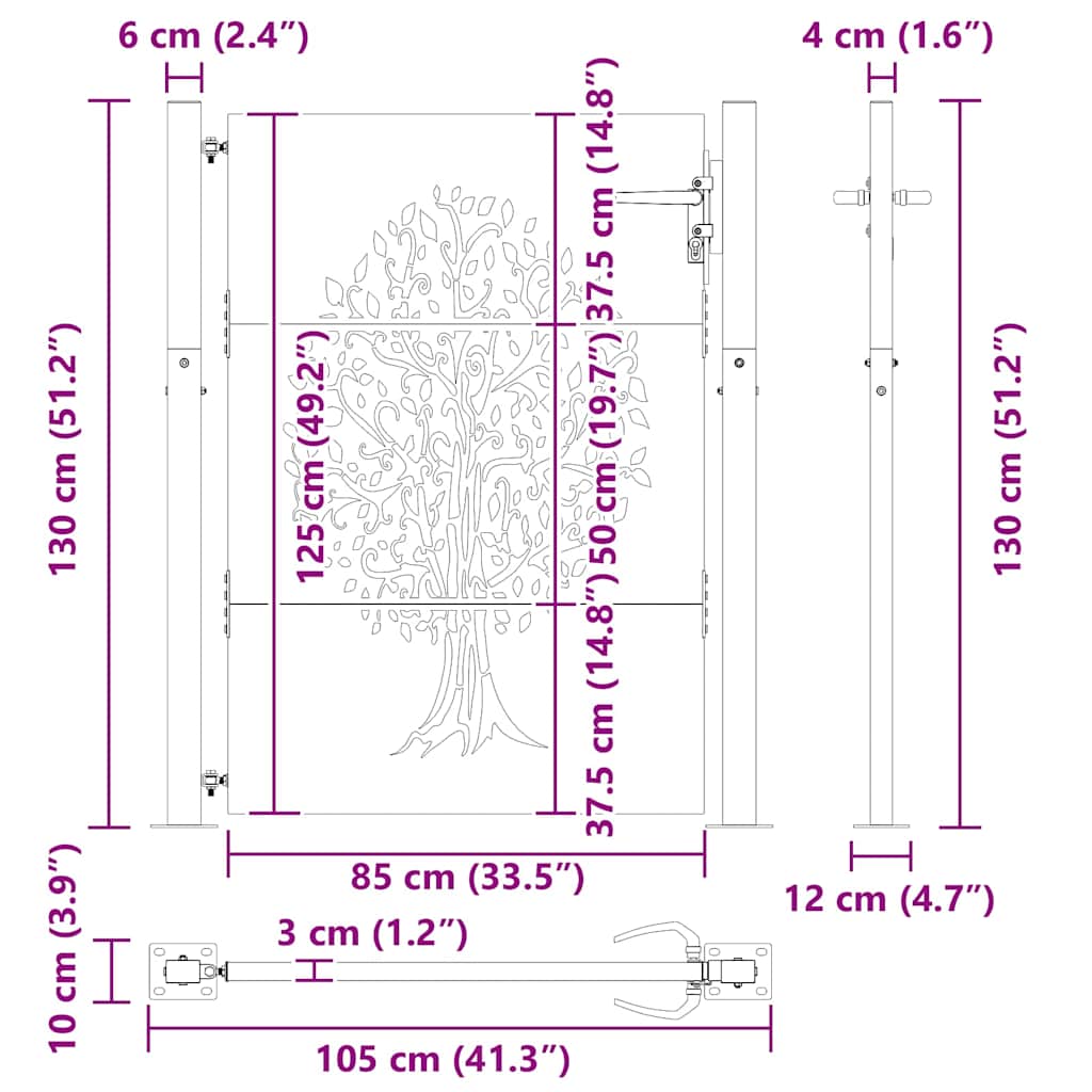 Garden Gate with Lock Black 105 x 125 cm Powder-coated steel
