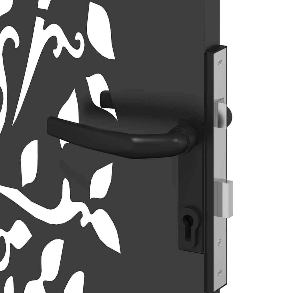 Garden Gate with Lock Black 105 x 175 cm Powder-coated steel